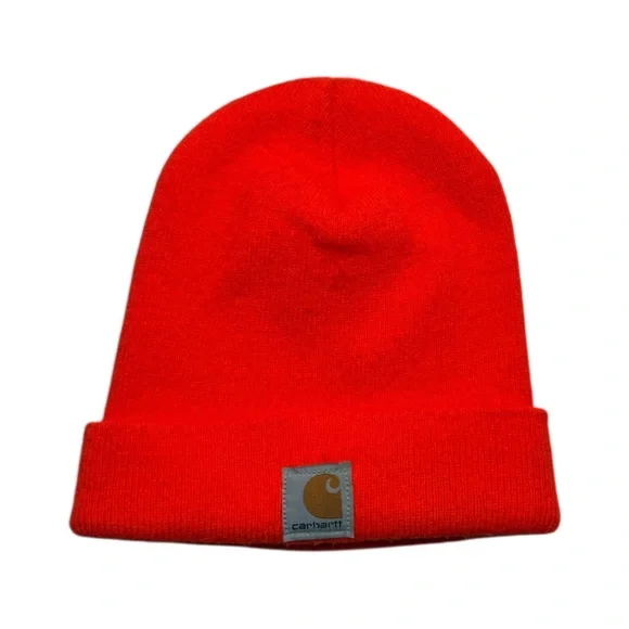 Carhartt Neon Orange Ribbed Knit Cuffed Beanie Hat - Picture 1 of 3